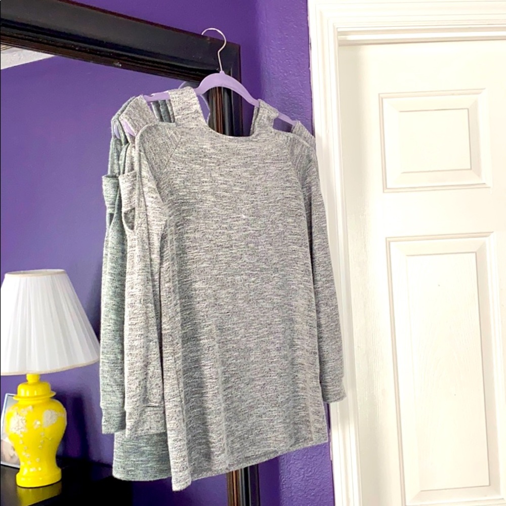Grey lightweight sweater with cutout arms